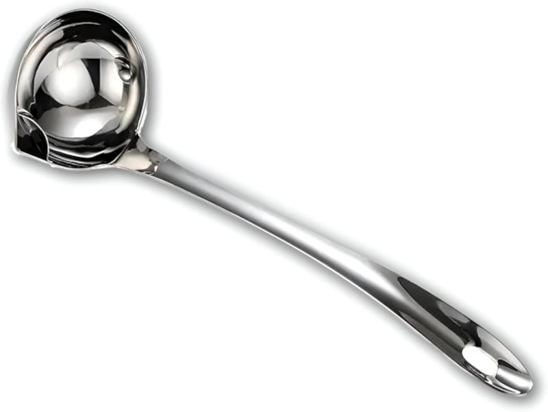 Ladle - Highly durable stainless steel kitchen tool with long, reliable handle, deep handle and pouring hole, separates fat from hot liquids in soups and stocks (1pc)